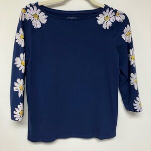 Talbots Navy Blue Top with Floral Accents, MP